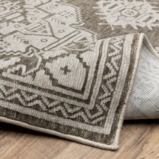 8' Gray And Light Gray Oriental Runner Rug Photo 9
