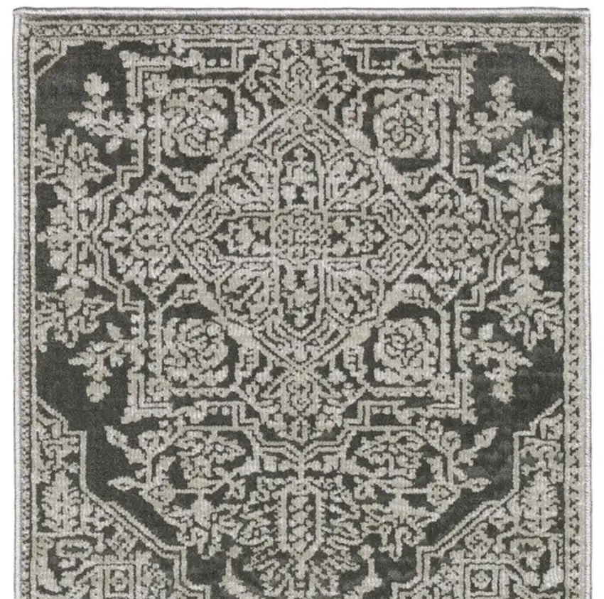 8' Gray And Light Gray Oriental Runner Rug Photo 4