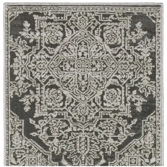 8' Gray And Light Gray Oriental Runner Rug Photo 4