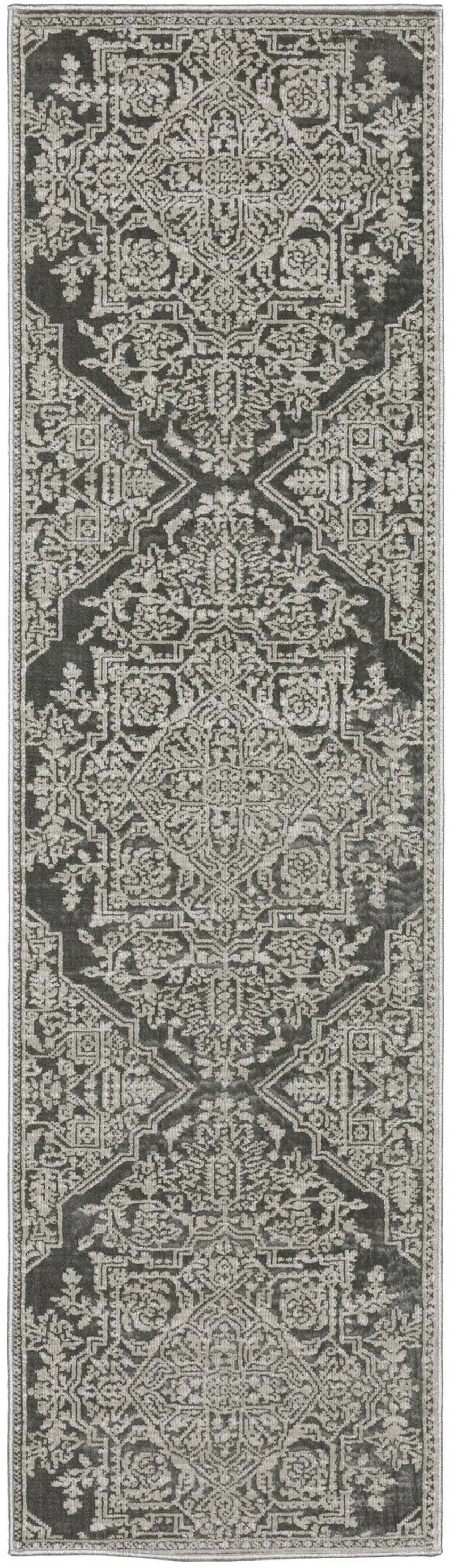8' Gray And Light Gray Oriental Runner Rug Photo 2