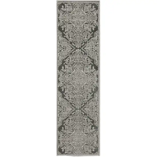 8' Gray And Light Gray Oriental Runner Rug Photo 2