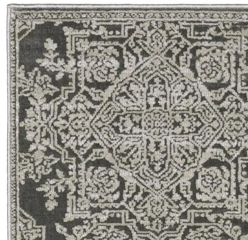 8' Gray And Light Gray Oriental Runner Rug Photo 6
