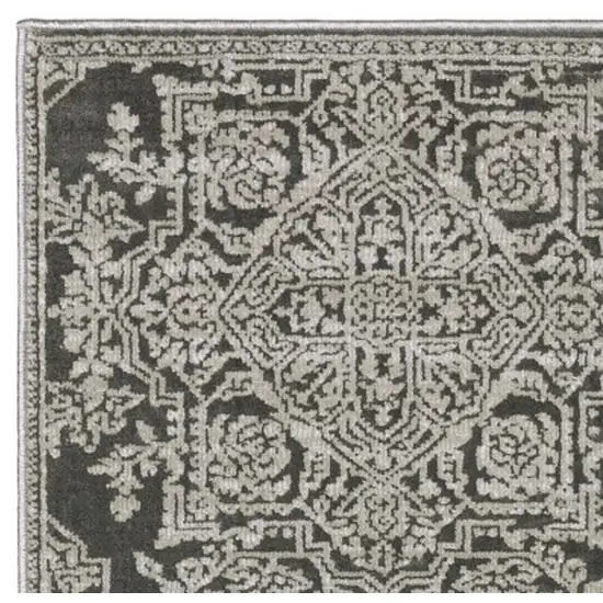 8' Gray And Light Gray Oriental Runner Rug Photo 6