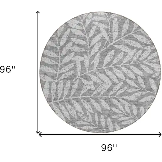 8' Gray And Light Gray Round Floral Washable Indoor Outdoor Area Rug Photo 3