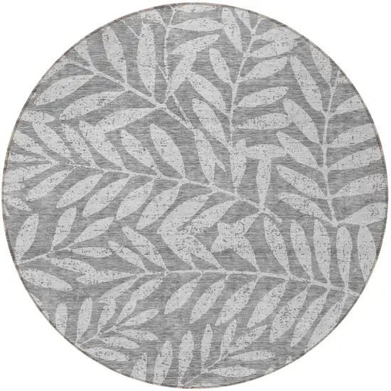 8' Gray And Light Gray Round Floral Washable Indoor Outdoor Area Rug Photo 5