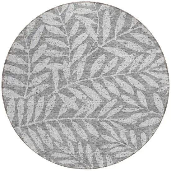 8' Gray And Light Gray Round Floral Washable Indoor Outdoor Area Rug Photo 4