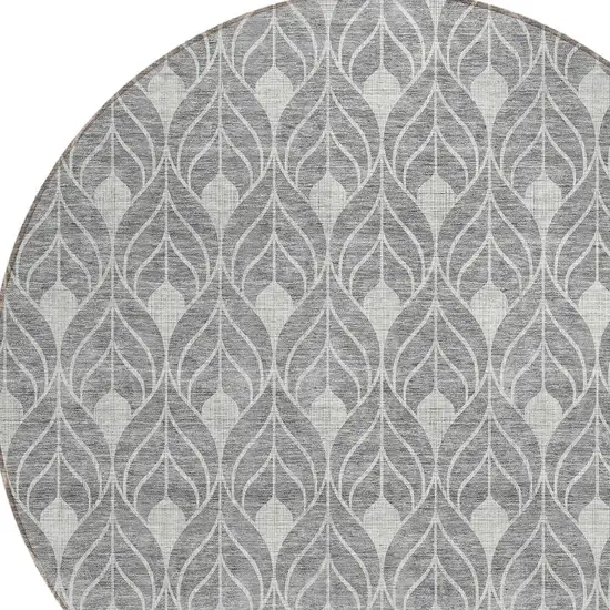 8' Gray And Light Gray Round Geometric Washable Indoor Outdoor Area Rug Photo 4