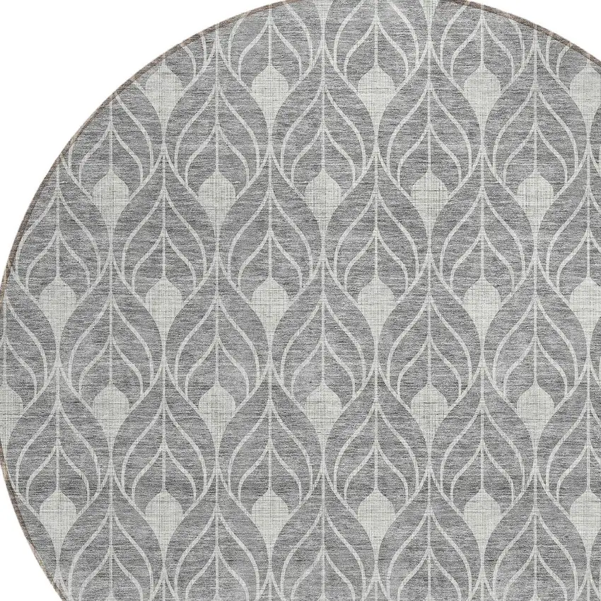 8' Gray And Light Gray Round Geometric Washable Indoor Outdoor Area Rug Photo 4