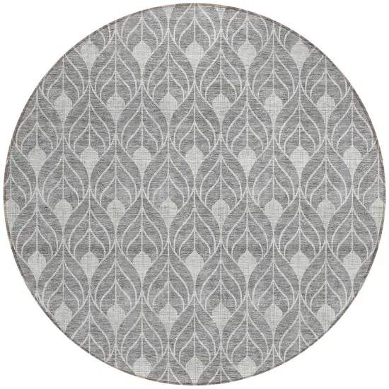 8' Gray And Light Gray Round Geometric Washable Indoor Outdoor Area Rug Photo 5