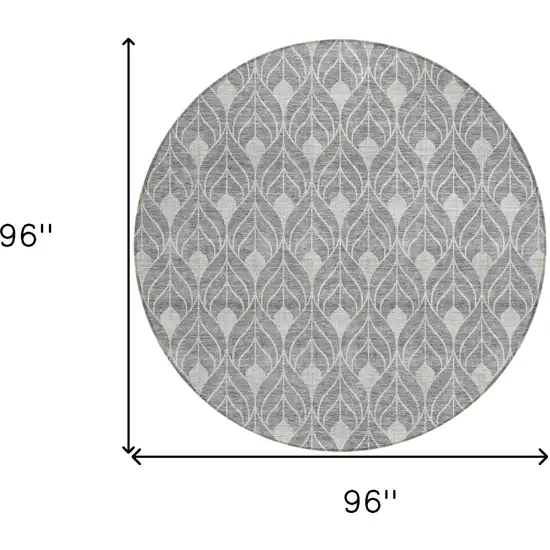 8' Gray And Light Gray Round Geometric Washable Indoor Outdoor Area Rug Photo 3