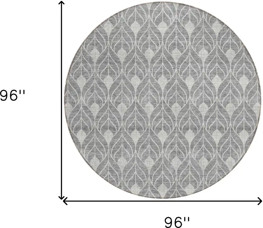 8' Gray And Light Gray Round Geometric Washable Indoor Outdoor Area Rug Photo 3
