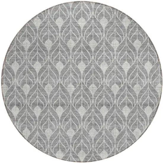 8' Gray And Light Gray Round Geometric Washable Indoor Outdoor Area Rug Photo 2