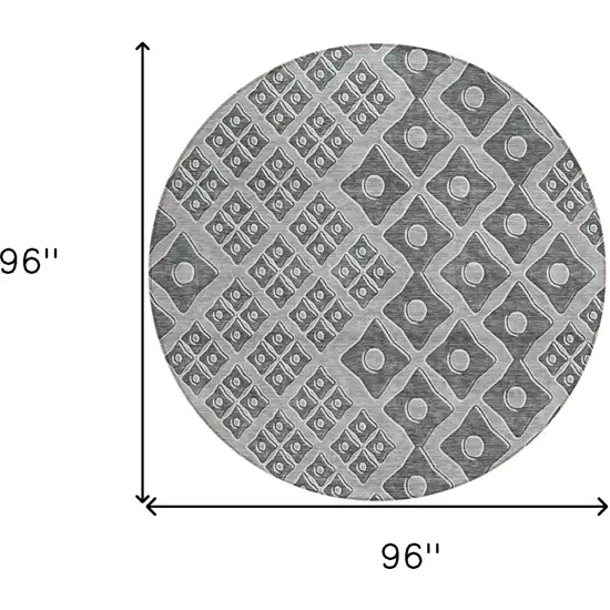 8' Gray And Light Gray Round Geometric Washable Indoor Outdoor Area Rug Photo 3