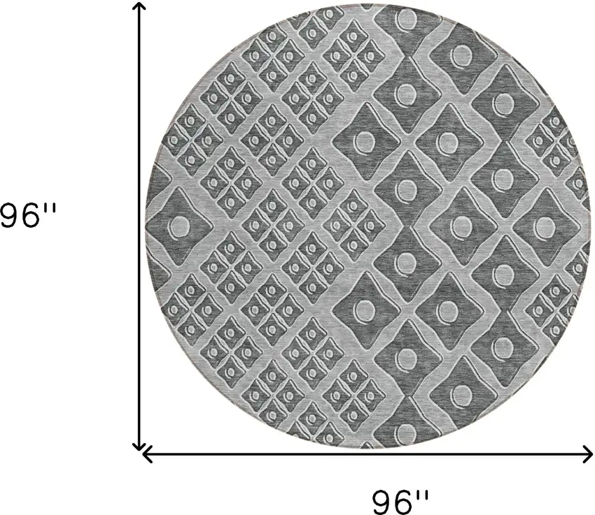 8' Gray And Light Gray Round Geometric Washable Indoor Outdoor Area Rug Photo 3