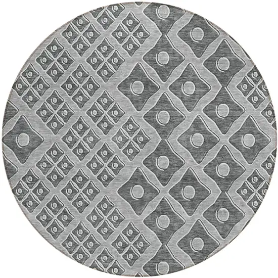 8' Gray And Light Gray Round Geometric Washable Indoor Outdoor Area Rug Photo 2
