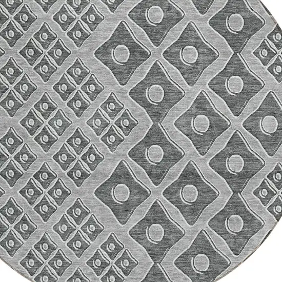 8' Gray And Light Gray Round Geometric Washable Indoor Outdoor Area Rug Photo 4