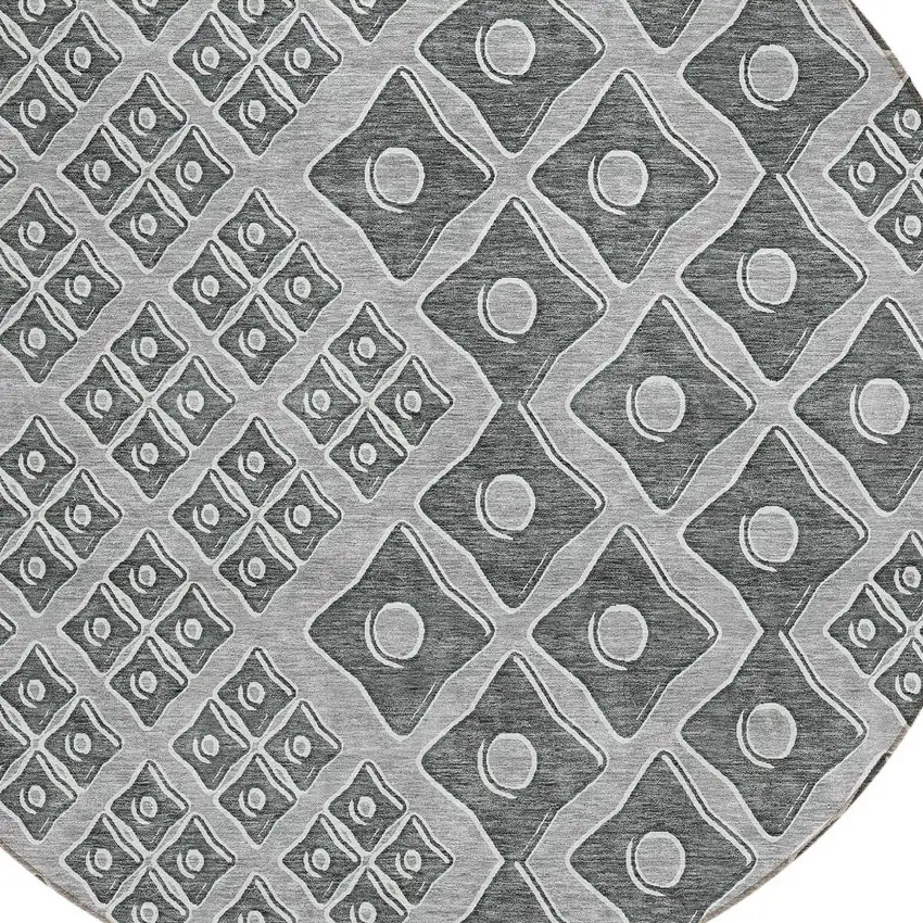 8' Gray And Light Gray Round Geometric Washable Indoor Outdoor Area Rug Photo 4