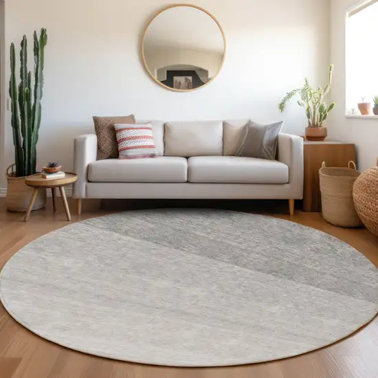 8' Gray And Light Gray Round Ombre Washable Indoor Outdoor Area Rug Photo 7
