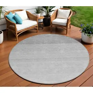Photo of 8' Gray And Light Gray Round Ombre Washable Indoor Outdoor Area Rug