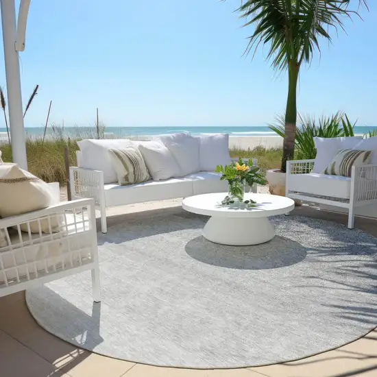 8' Gray And Light Gray Round Ombre Washable Indoor Outdoor Area Rug Photo 6