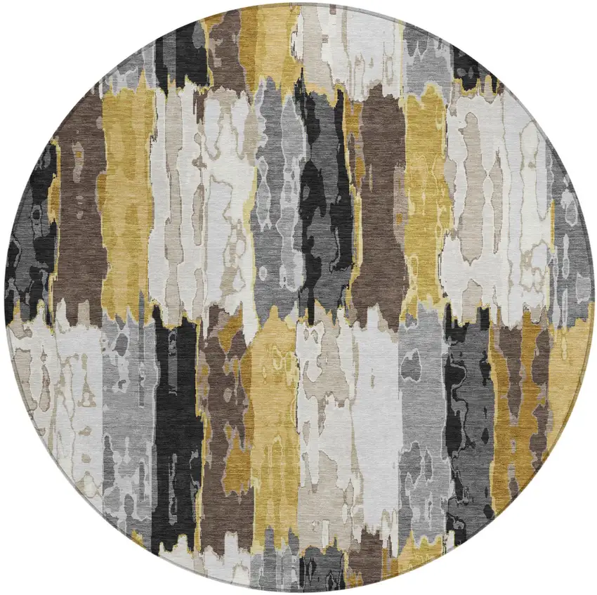 8' Gray And Linen Round Abstract Washable Indoor Outdoor Area Rug Photo 2