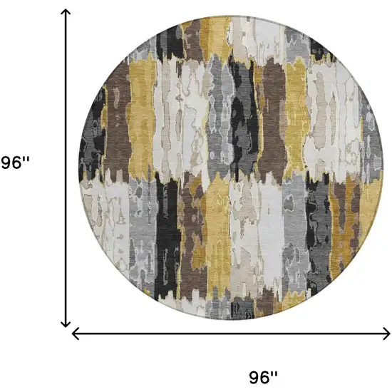 8' Gray And Linen Round Abstract Washable Indoor Outdoor Area Rug Photo 5
