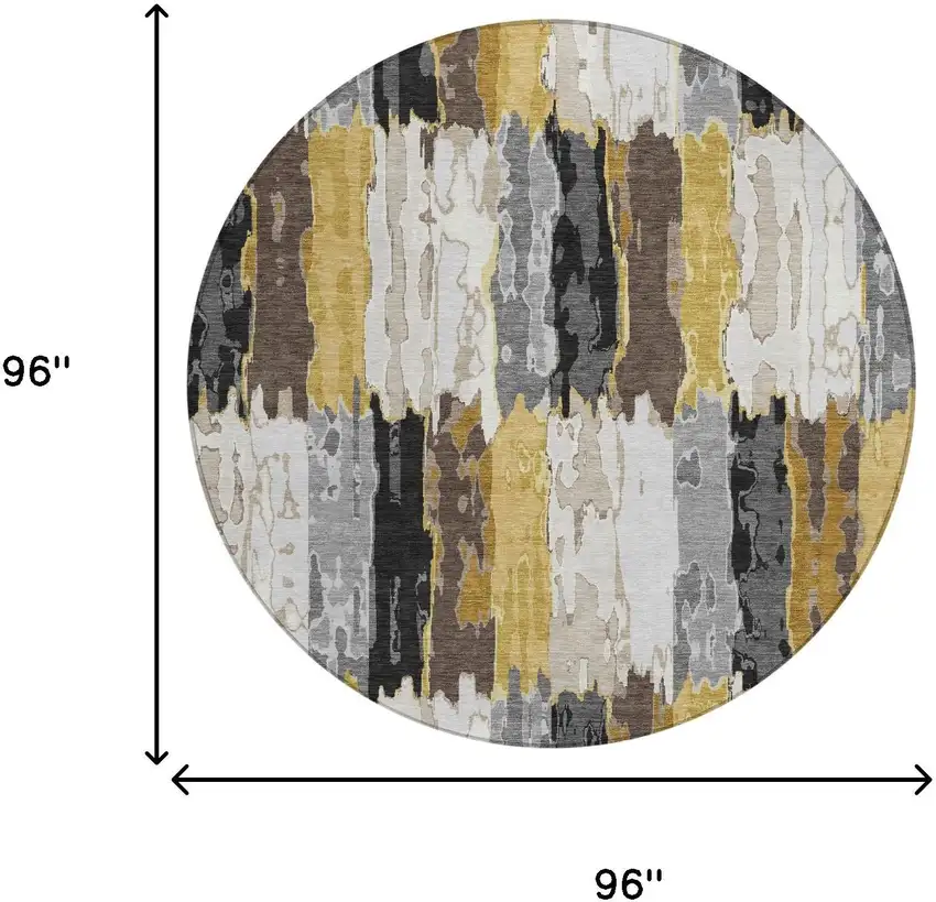 8' Gray And Linen Round Abstract Washable Indoor Outdoor Area Rug Photo 5