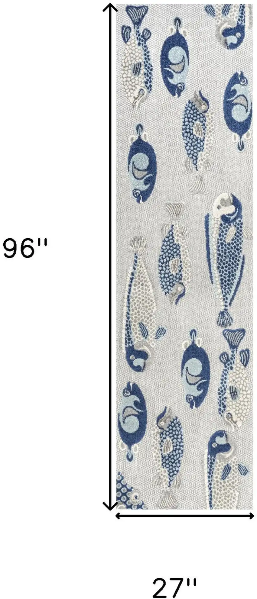 8' Gray And Navy Blue Animal Print Indoor Outdoor Runner Rug Photo 8