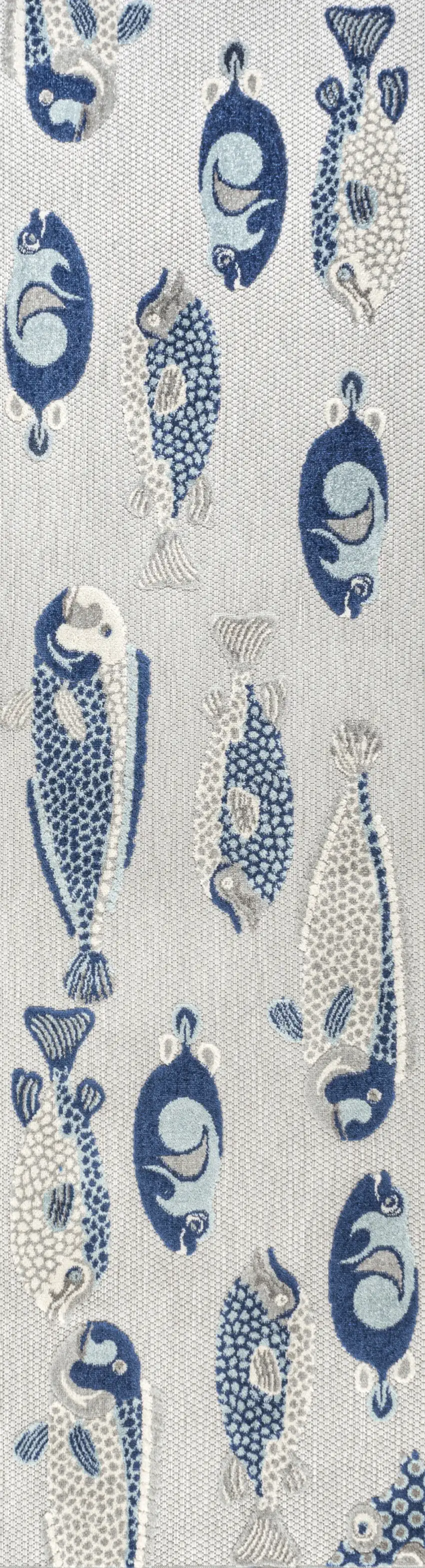 8' Gray And Navy Blue Animal Print Indoor Outdoor Runner Rug Photo 3