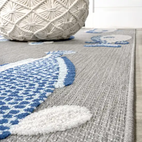 8' Gray And Navy Blue Animal Print Indoor Outdoor Runner Rug Photo 7