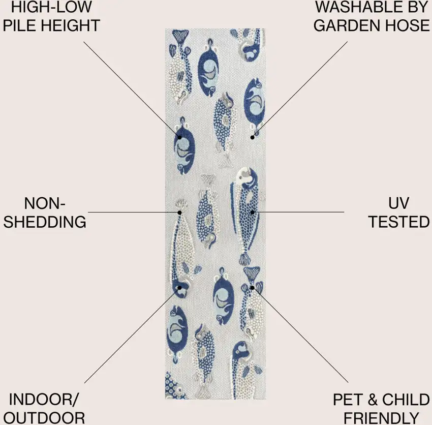 8' Gray And Navy Blue Animal Print Indoor Outdoor Runner Rug Photo 7