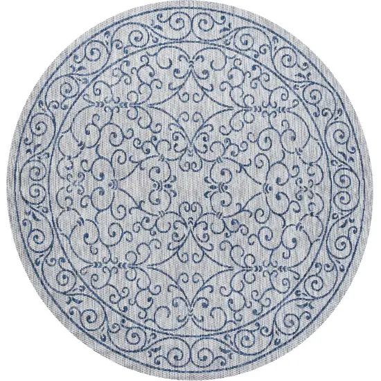 6' Gray And Navy Blue Round Medallion Indoor Outdoor Area Rug Photo 3