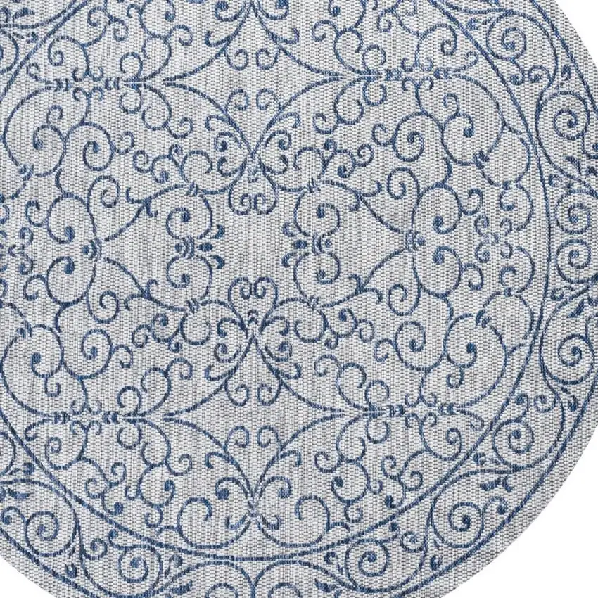 8' Gray And Navy Blue Round Medallion Indoor Outdoor Area Rug Photo 2