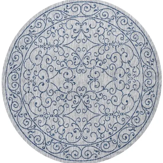 8' Gray And Navy Blue Round Medallion Indoor Outdoor Area Rug Photo 3