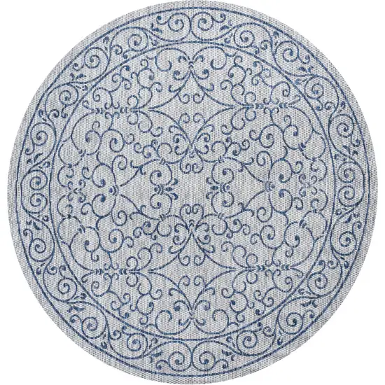 9' Gray And Navy Blue Round Medallion Indoor Outdoor Area Rug Photo 1
