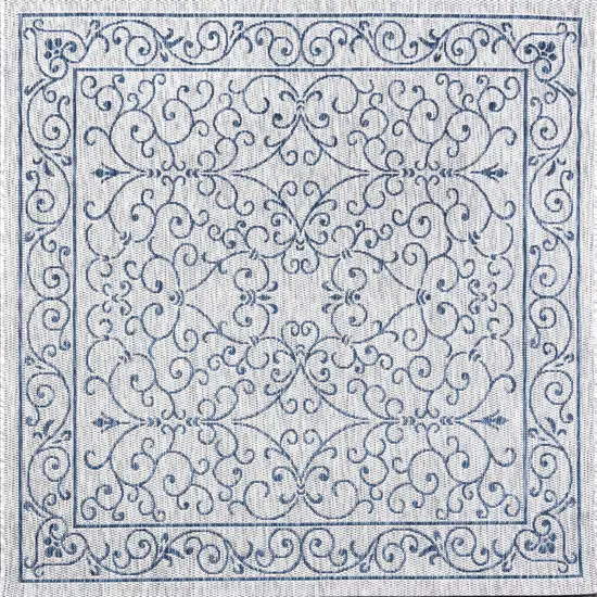 6' Gray And Navy Blue Square Medallion Indoor Outdoor Area Rug Photo 3