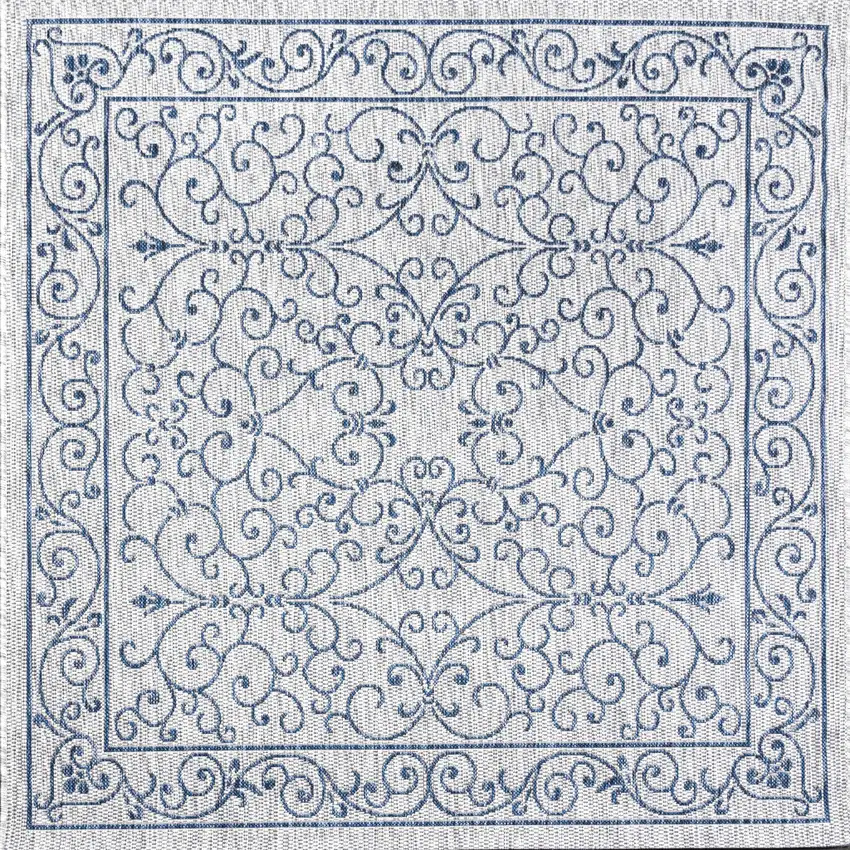 6' Gray And Navy Blue Square Medallion Indoor Outdoor Area Rug Photo 3