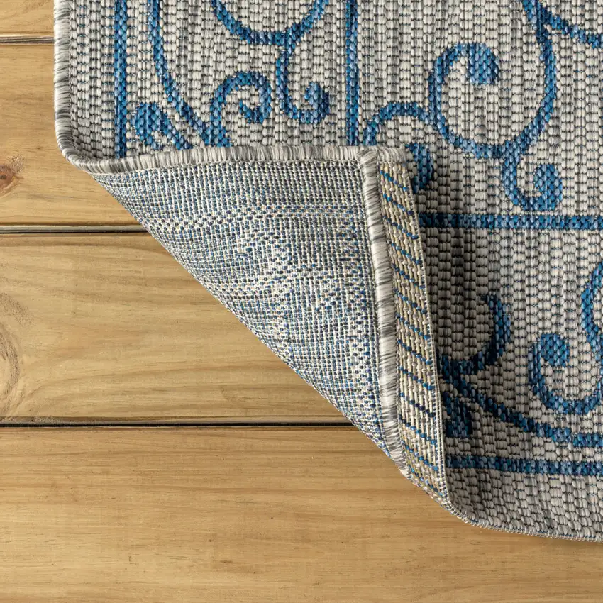 6' Gray And Navy Blue Square Medallion Indoor Outdoor Area Rug Photo 7