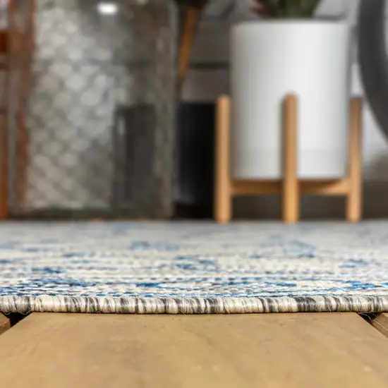 8' Gray And Navy Blue Square Medallion Indoor Outdoor Area Rug Photo 9