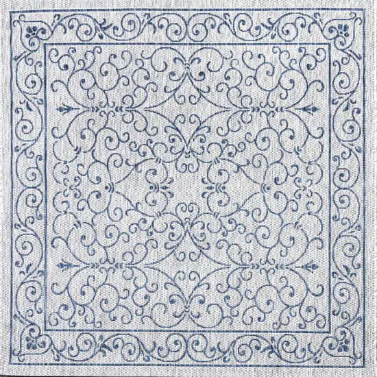 8' Gray And Navy Blue Square Medallion Indoor Outdoor Area Rug Photo 1