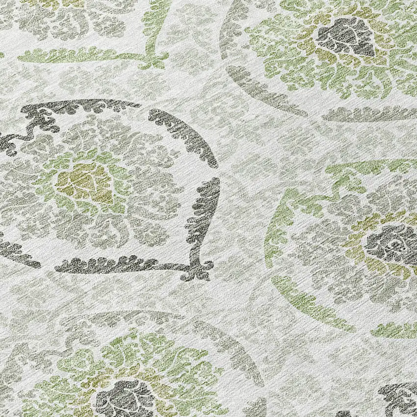 8' Gray And Olive Green Round Medallion Washable Indoor Outdoor Area Rug Photo 8