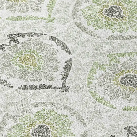 8' Gray And Olive Green Round Medallion Washable Indoor Outdoor Area Rug Photo 8