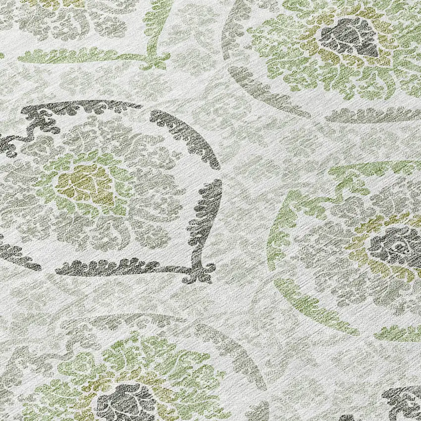 8' Gray And Olive Green Round Medallion Washable Indoor Outdoor Area Rug Photo 8