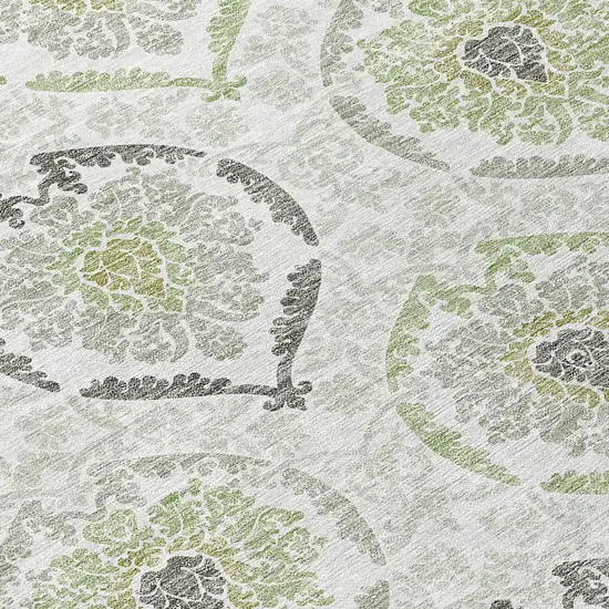 8' Gray And Olive Green Round Medallion Washable Indoor Outdoor Area Rug Photo 8