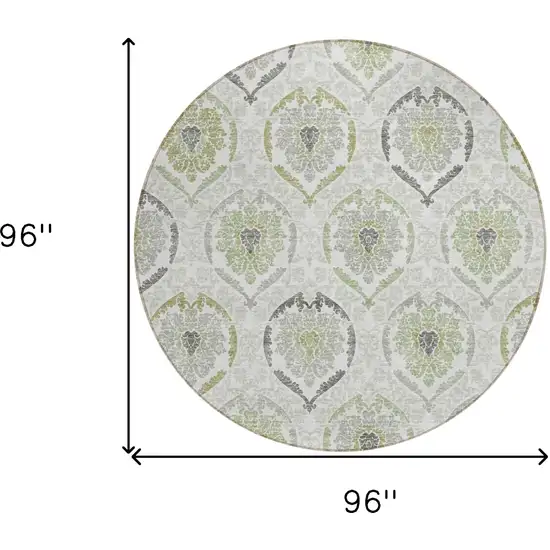 8' Gray And Olive Green Round Medallion Washable Indoor Outdoor Area Rug Photo 3