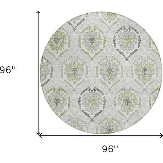 8' Gray And Olive Green Round Medallion Washable Indoor Outdoor Area Rug Photo 3