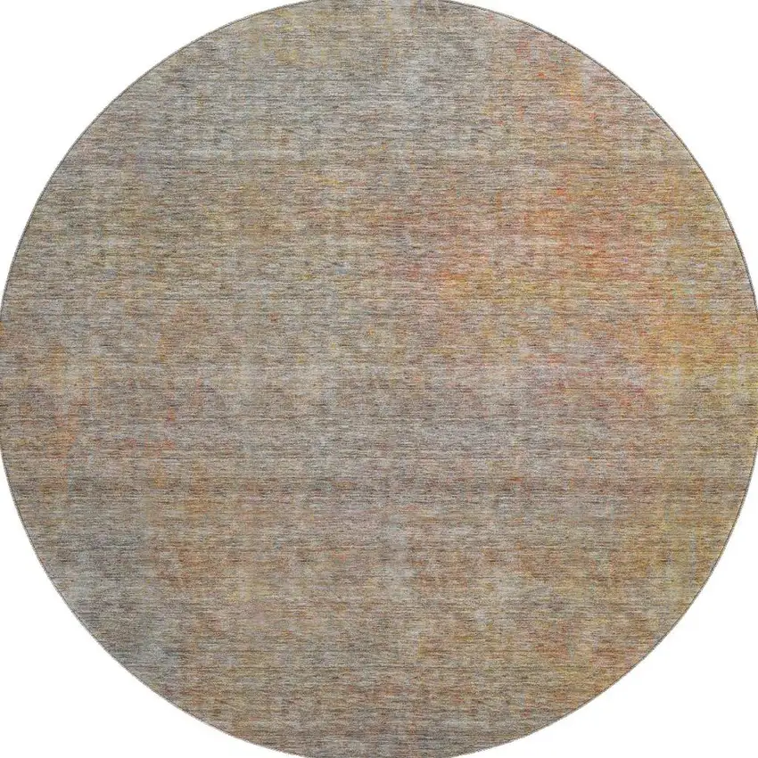 8' Gray And Orange Abstract Washable Round Rug With UV Protection Photo 4