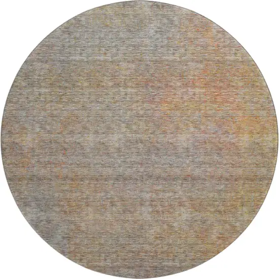 8' Gray And Orange Abstract Washable Round Rug With UV Protection Photo 1