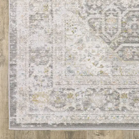 8' Gray And Orange Medallion Runner Rug Photo 9