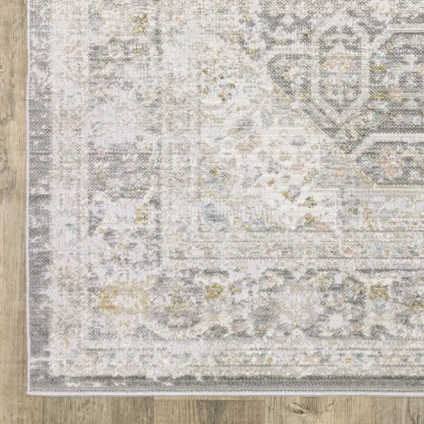 8' Gray And Orange Medallion Runner Rug Photo 9